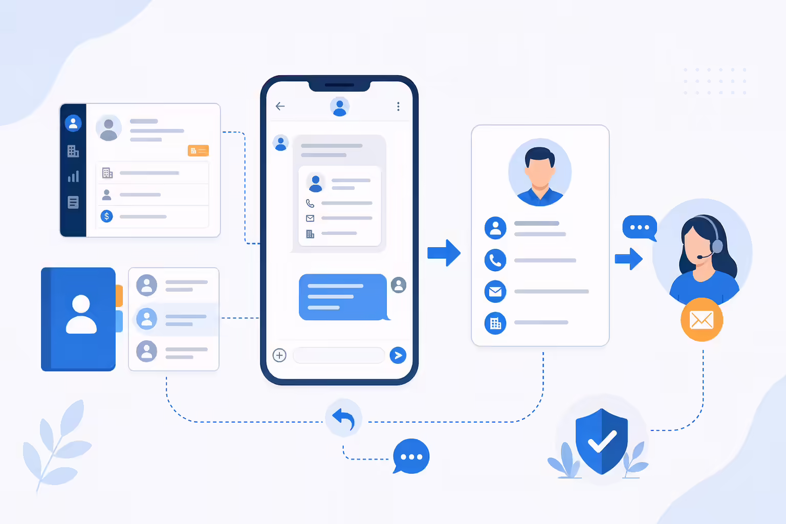 Business text message connected to clear contact information