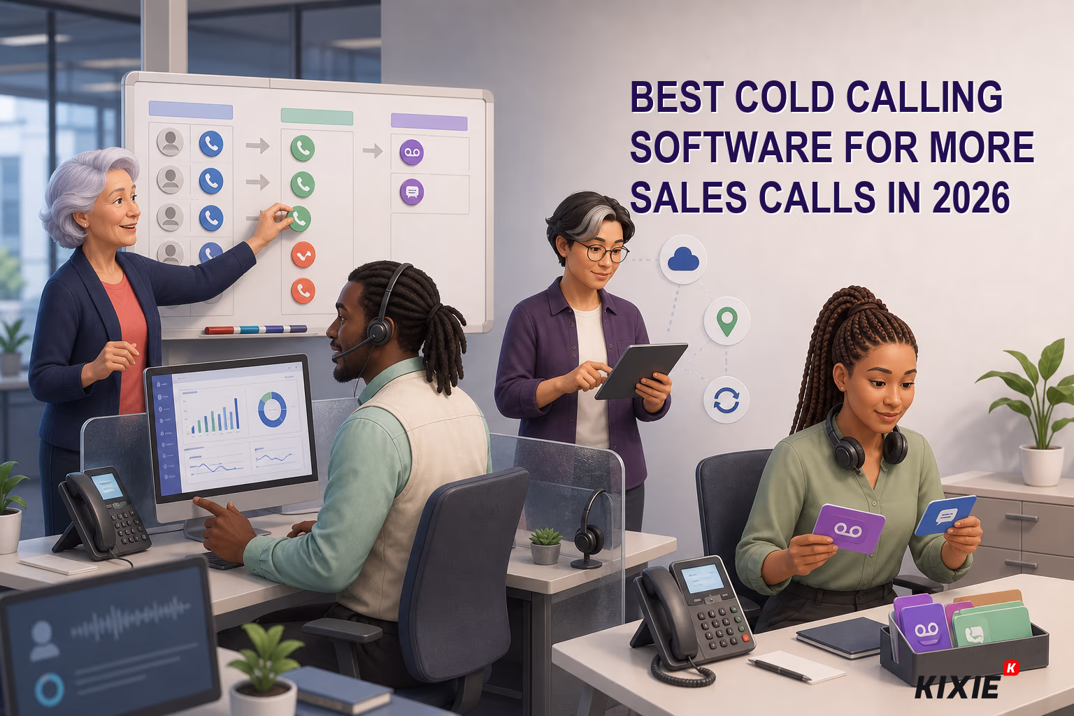 Kixie branded illustration for Best Cold Calling Software for More Sales Calls in 2026