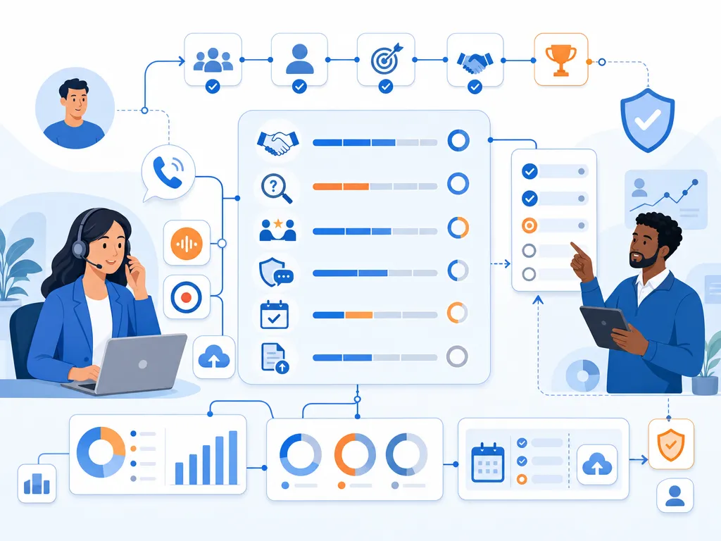 Sales call scorecard example answer common buyer questions with a concise visual summary illustration
