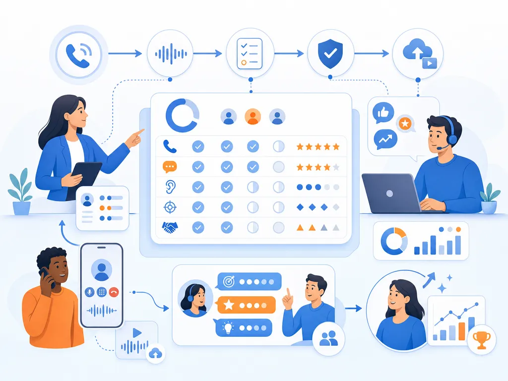 Final thoughts on call QA scorecards illustrate the section concept for a B2B sales operations reader illustration