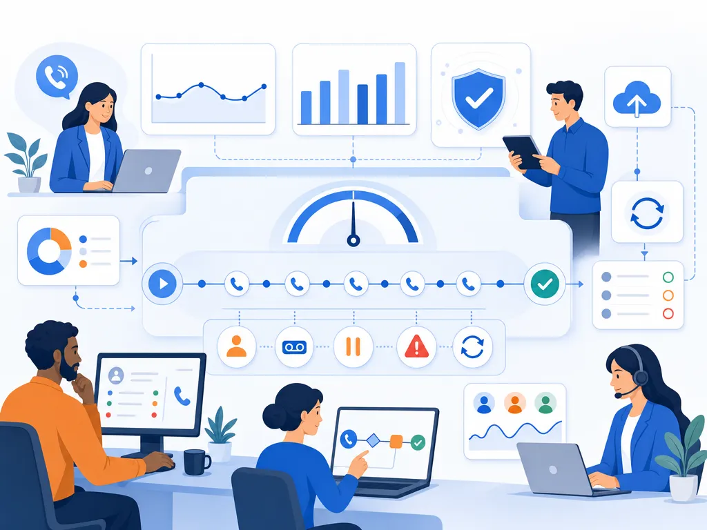 Protect reputation with steady call volume show sales communication software in use by a revenue team illustration