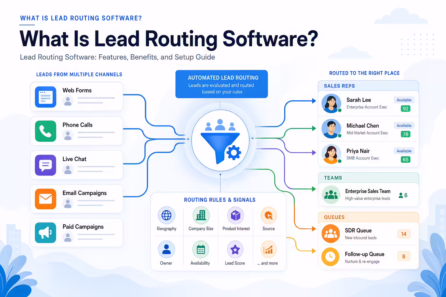 Lead routing software automatically assigning inbound leads to the right sales owner