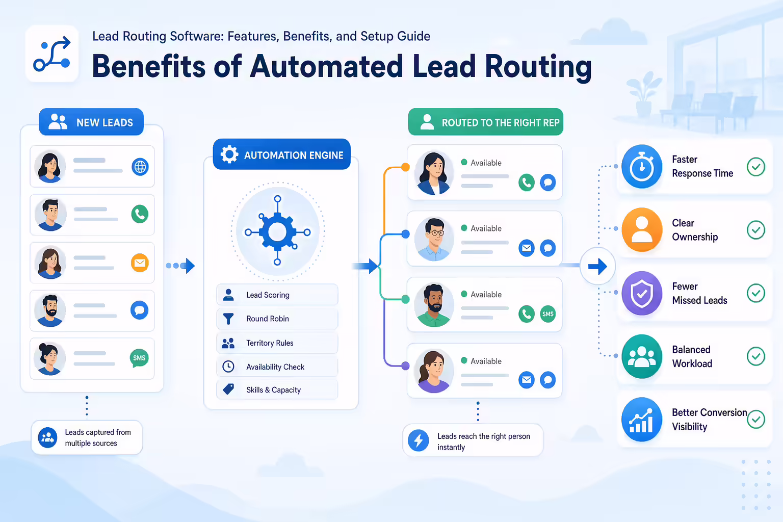 Automated lead routing sending new leads to the right sales reps