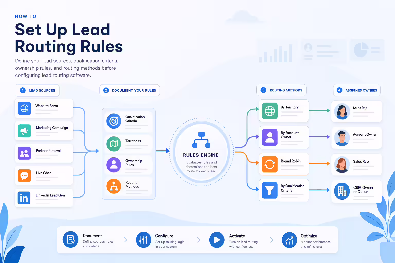 Lead routing rules workflow mapping sources to ownership criteria