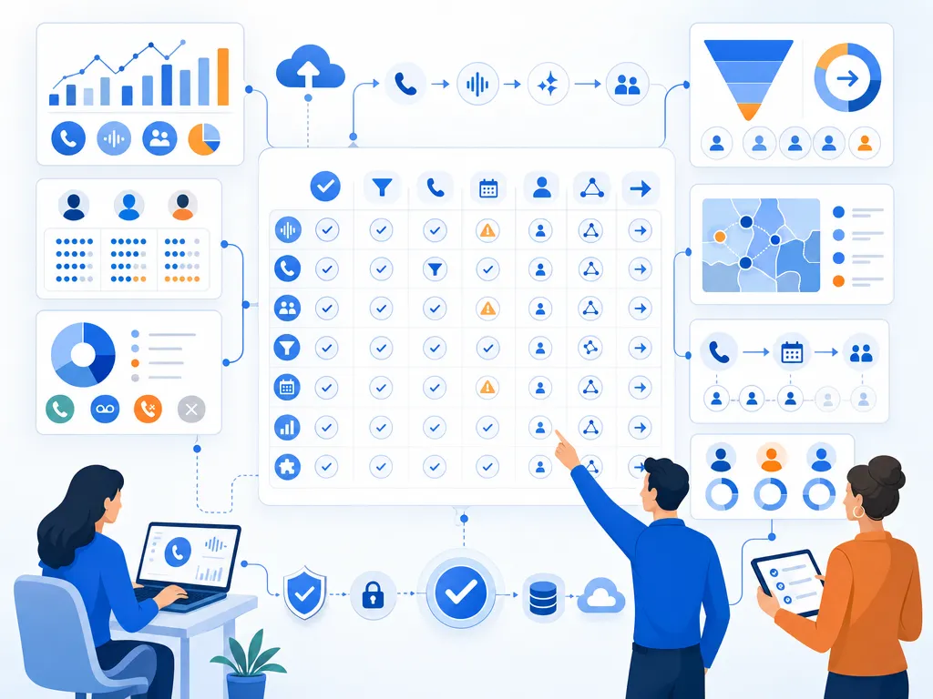 Sales call analytics dashboard checklist show an unlabeled evaluation checklist or decision matrix using icons and simple shapes only illust
