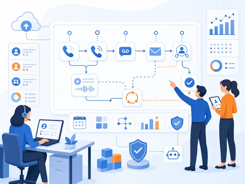 What is an SDR call cadence show sales communication software in use by a revenue team illustration