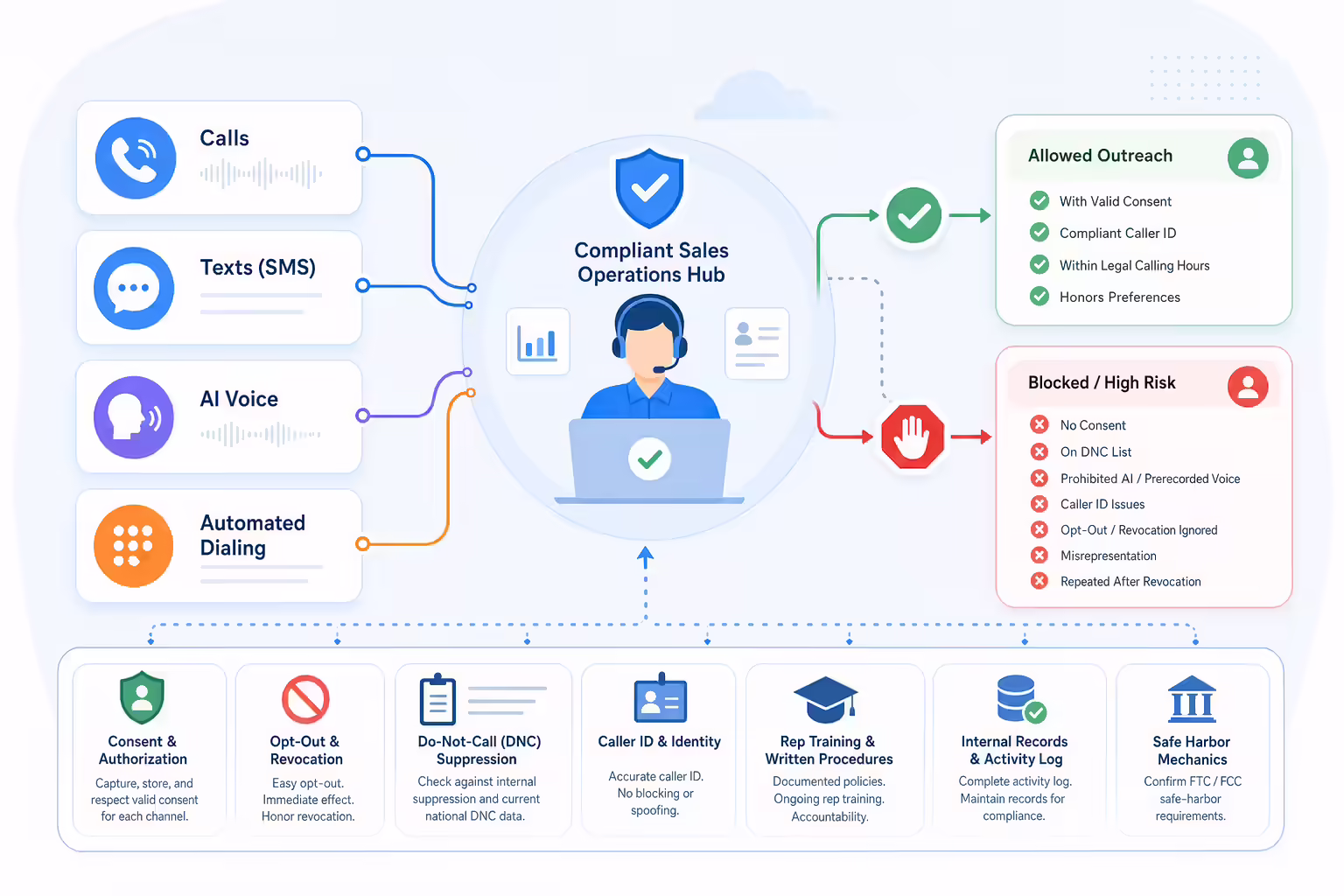 Compliance risk controls for calls texts AI voice and automated dialing