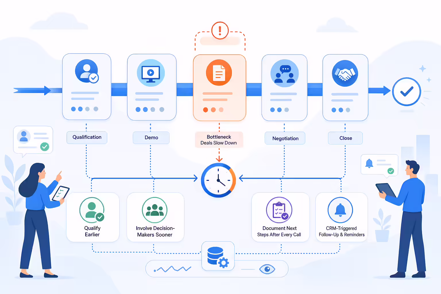 Sales pipeline bottlenecks resolved with CRM follow-up workflows