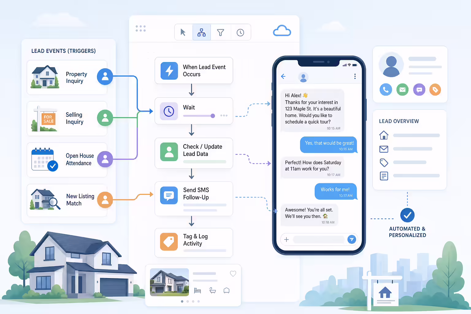 Automated SMS workflow for real estate lead follow-up