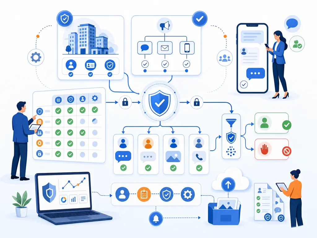 10DLC registration flow connecting brand, campaign, consent, and messaging controls
