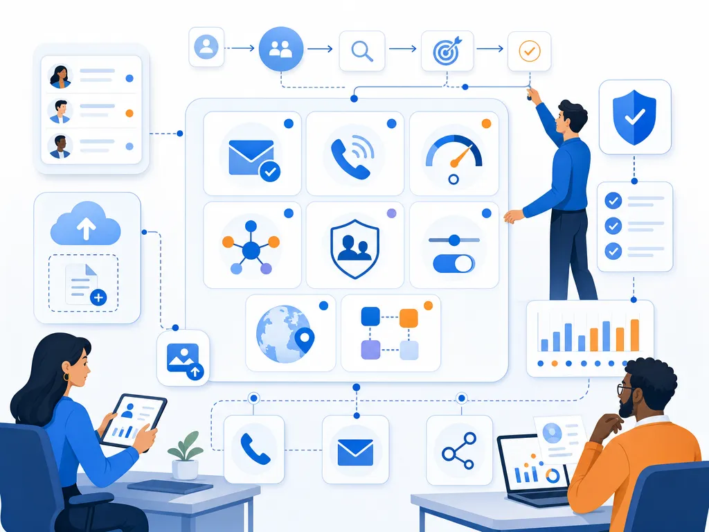 Why sales teams seek Apollo.io alternatives show an unlabeled evaluation checklist or decision matrix using icons and simple shapes only ill
