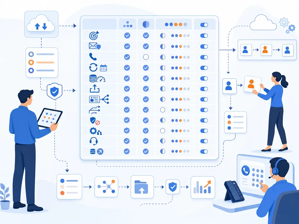 Apollo.io alternative checklist for sales teams show an unlabeled evaluation checklist or decision matrix using icons and simple shapes only