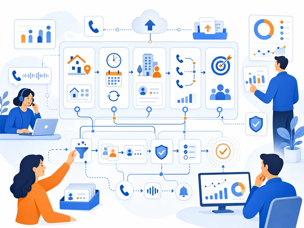 Best Cold Calling Dialers by Workflow show an unlabeled evaluation checklist or decision matrix using icons and simple shapes only illustrat