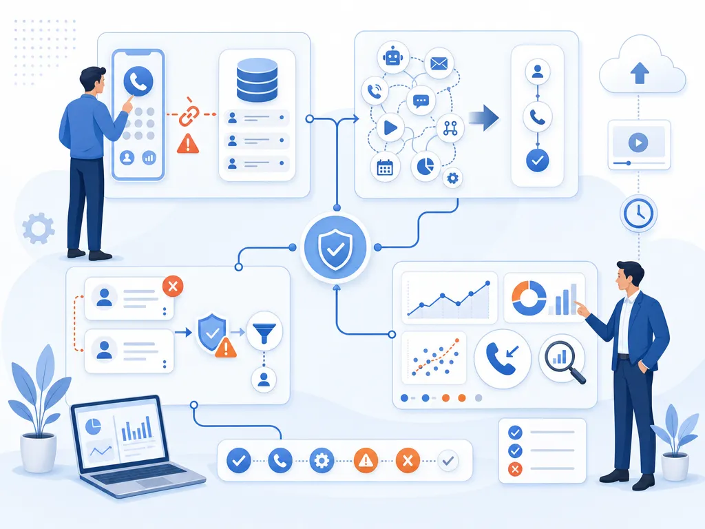 Cold Calling Dialer Mistakes to Avoid show an unlabeled evaluation checklist or decision matrix using icons and simple shapes only illustrat