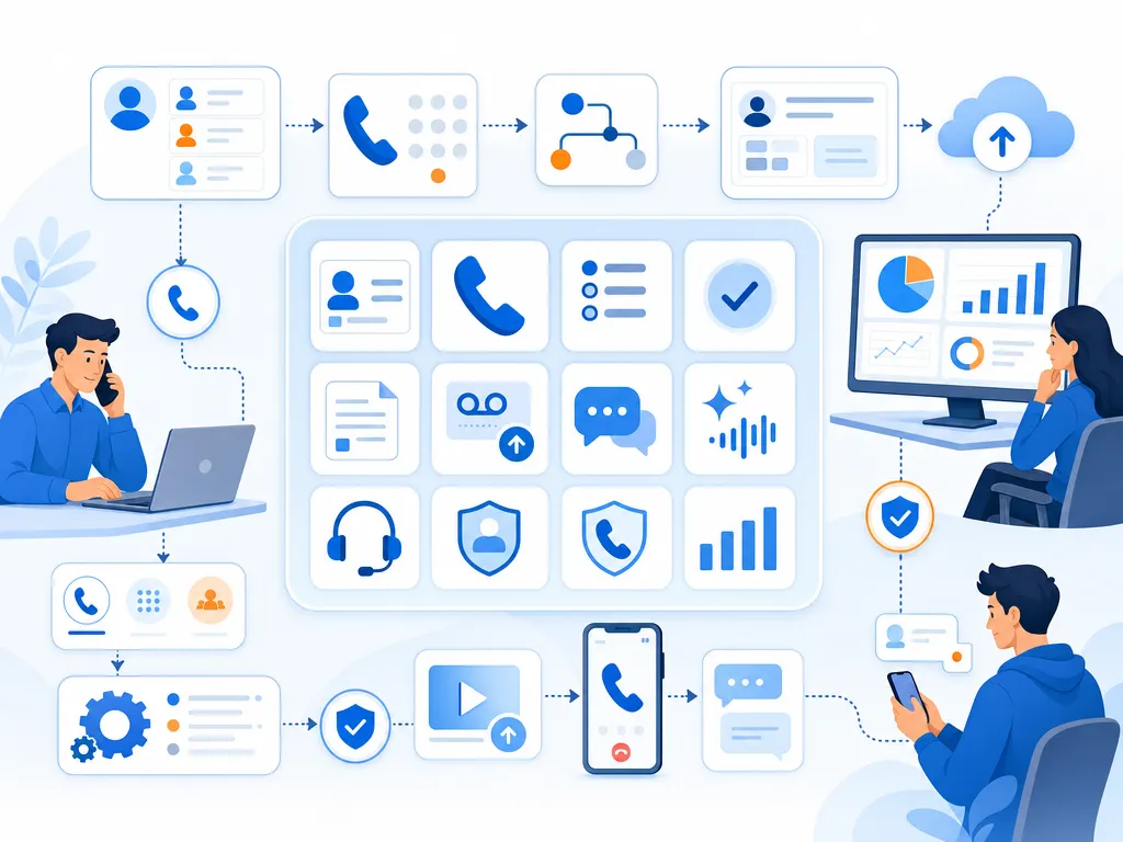 How to choose a HubSpot dialer show an unlabeled evaluation checklist or decision matrix using icons and simple shapes only illustration