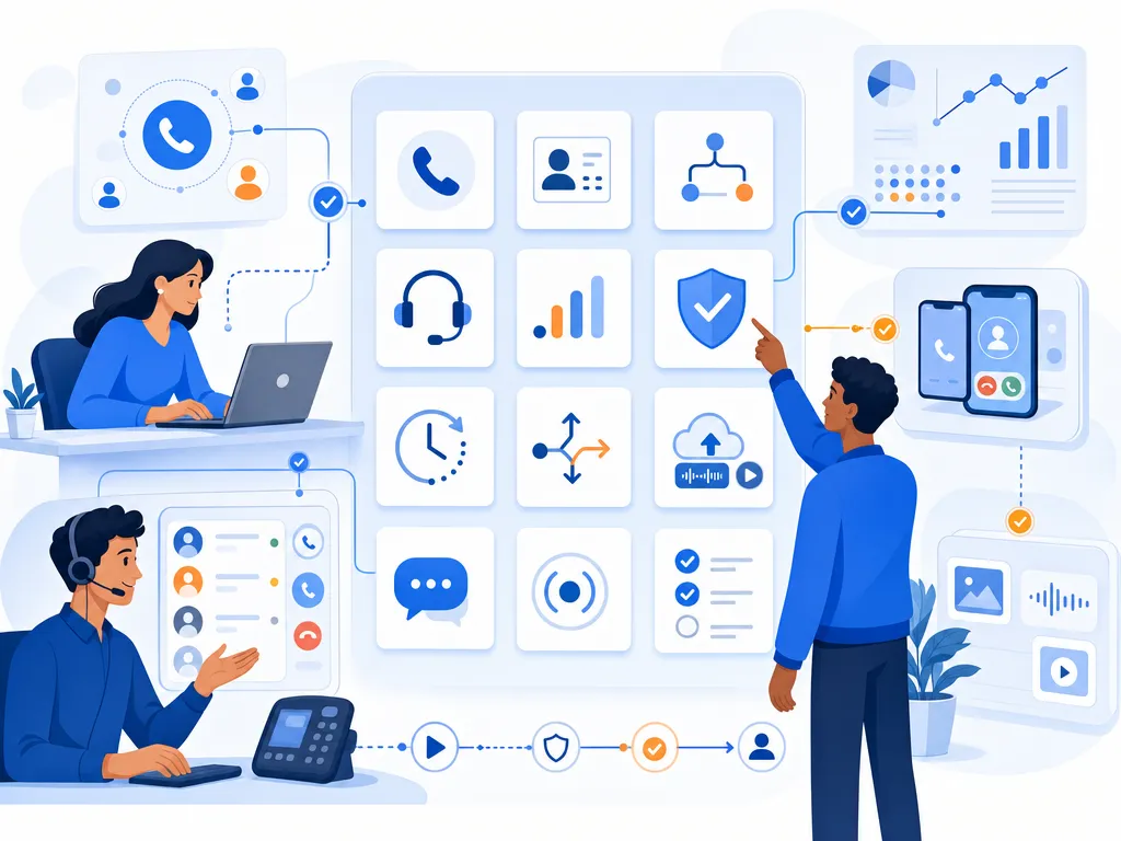 Best lead dialer software at a glance show an unlabeled evaluation checklist or decision matrix using icons and simple shapes only illustrat