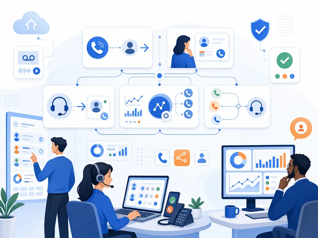 Lead dialer types explained show an unlabeled evaluation checklist or decision matrix using icons and simple shapes only illustration