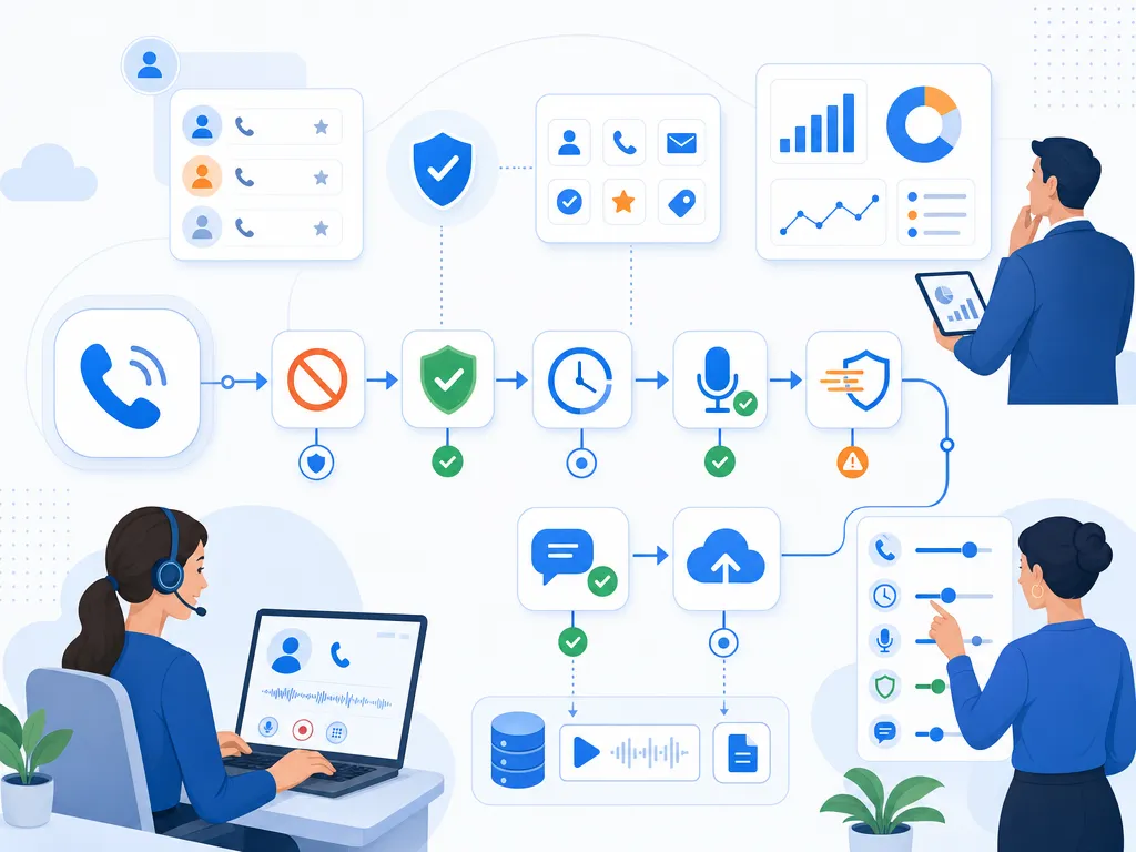 Lead dialer compliance basics show compliant workflow guardrails without legal-document imagery illustration