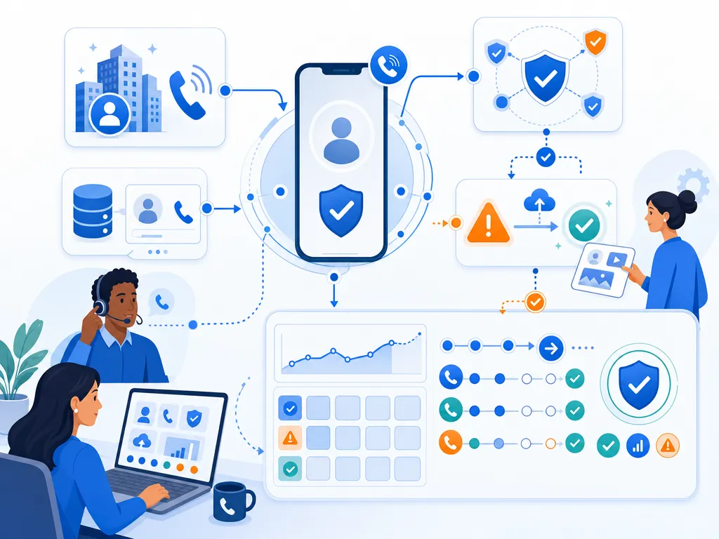 Branded caller ID, CNAM, STIR/SHAKEN, and spam remediation illustrate the section concept for a B2B sales operations reader illustration