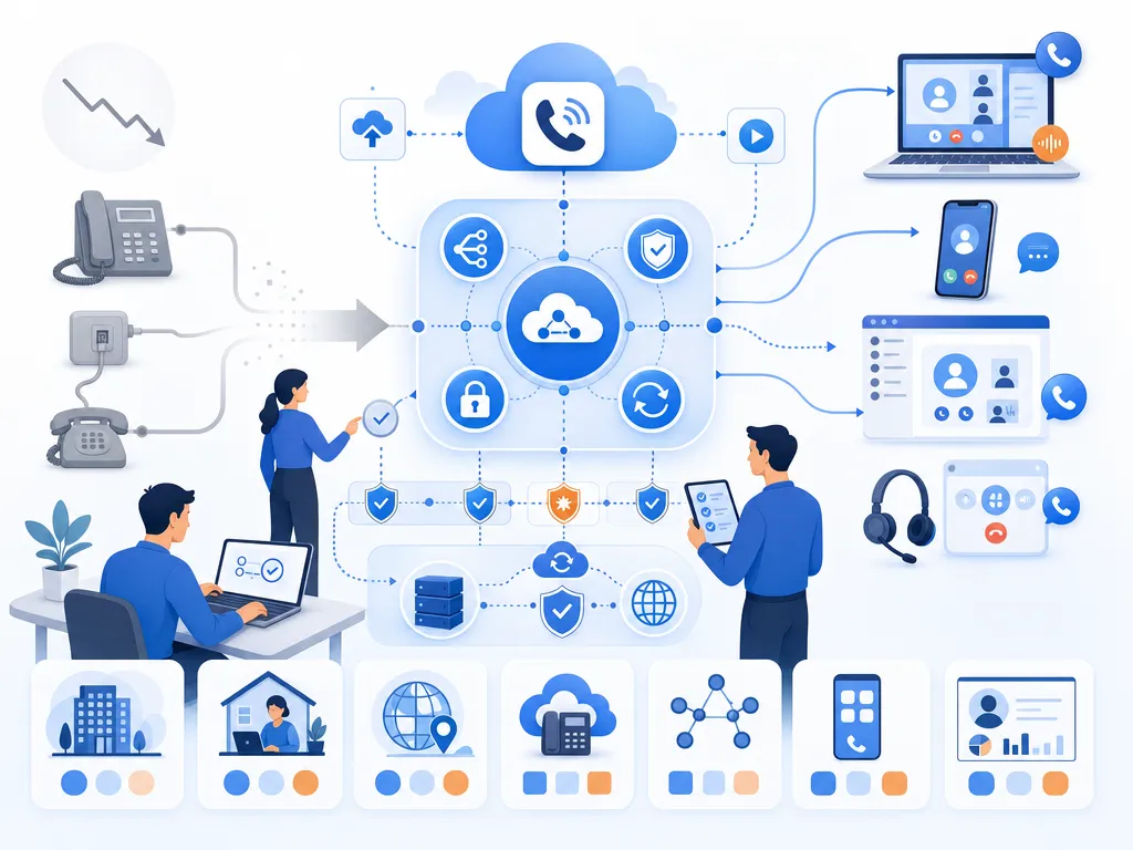 Business VoIP adoption and phone line decline show compliant workflow guardrails without legal-document imagery illustration