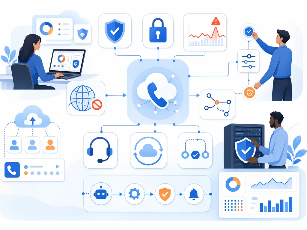 VoIP security fraud and reliability statistics show compliant workflow guardrails without legal-document imagery illustration