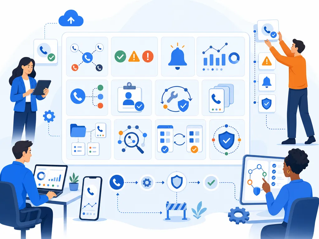Caller ID reputation tool checklist show an unlabeled evaluation checklist or decision matrix using icons and simple shapes only illustratio