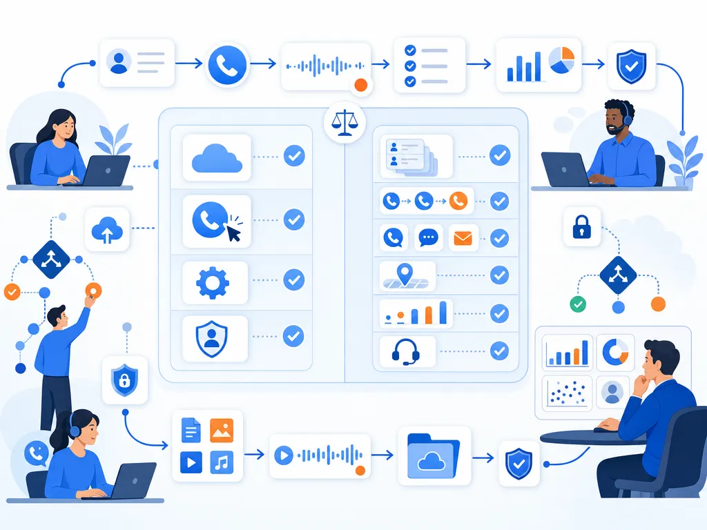 When to use Salesforce Sales Dialer show an unlabeled evaluation checklist or decision matrix using icons and simple shapes only illustratio