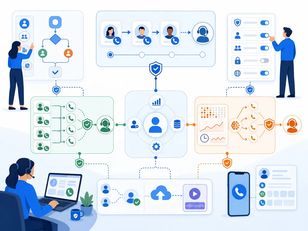 Types of Salesforce dialer tools show compliant workflow guardrails without legal-document imagery illustration