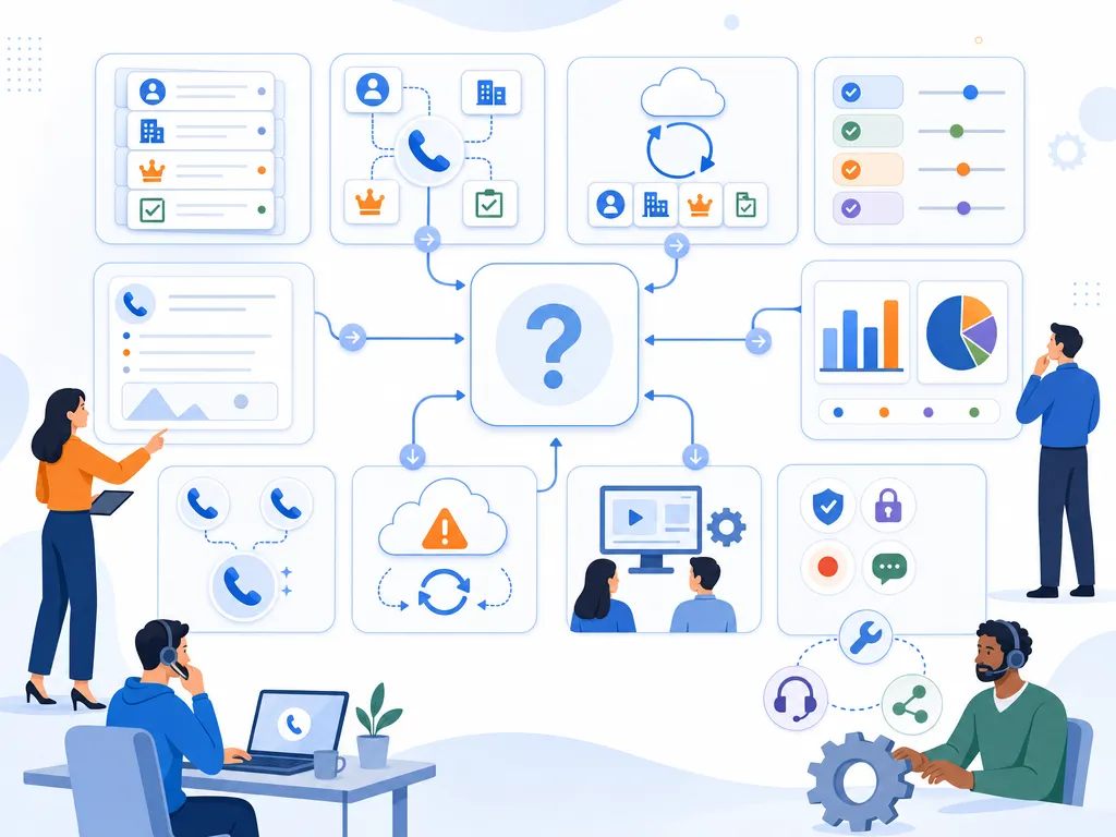Questions before choosing a Sales Cloud dialer answer common buyer questions with a concise visual summary illustration