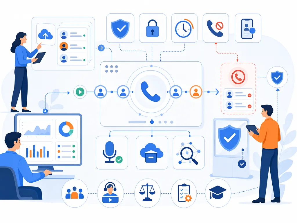 Power dialer compliance basics show compliant workflow guardrails without legal-document imagery illustration