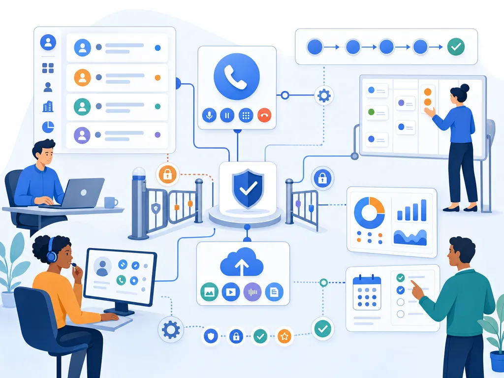 Power dialer feature takeaway show compliant workflow guardrails without legal-document imagery illustration