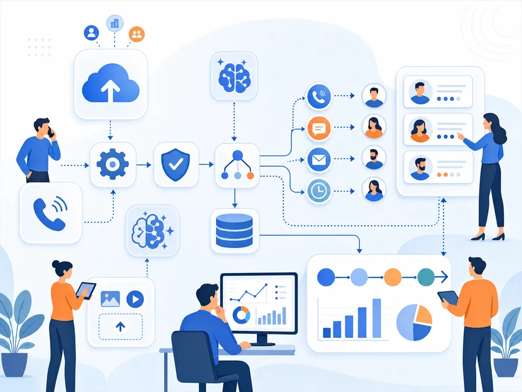Sales Automation Statistics 2026: Key Takeaways show an abstract icon-only automation flow with arrows, gears, shields, cloud/upload symbols