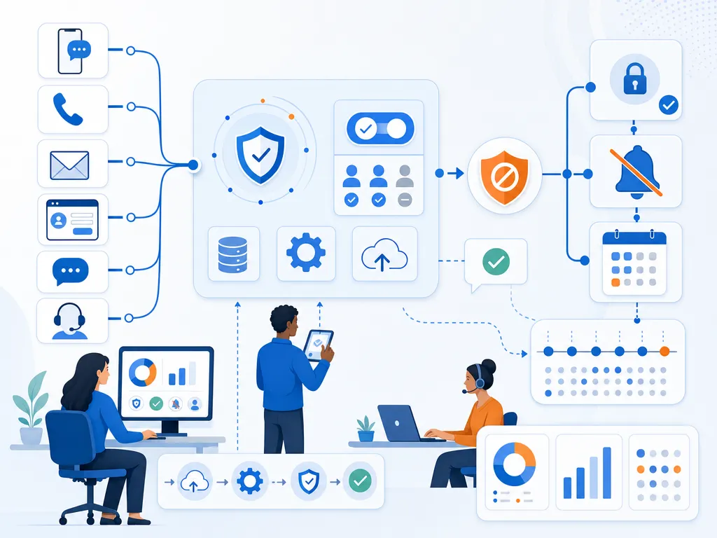 2025 TCPA changes still affecting 2026 show compliant workflow guardrails without legal-document imagery illustration