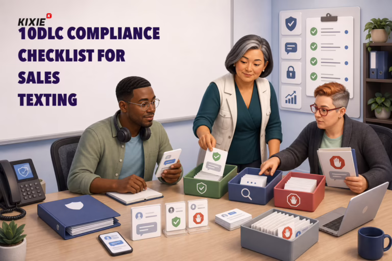 Kixie branded header illustration for 10DLC Compliance Checklist for Sales Texting