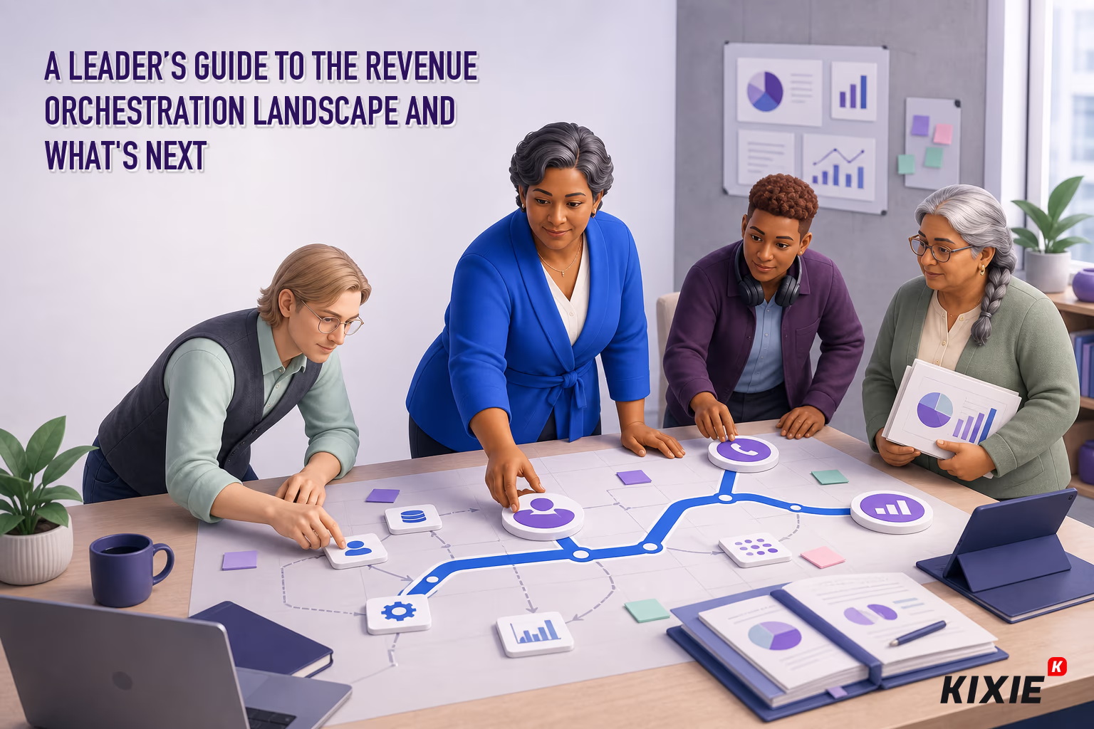 Kixie branded header illustration for A Leader’s Guide to the Revenue Orchestration Landscape and What's Next