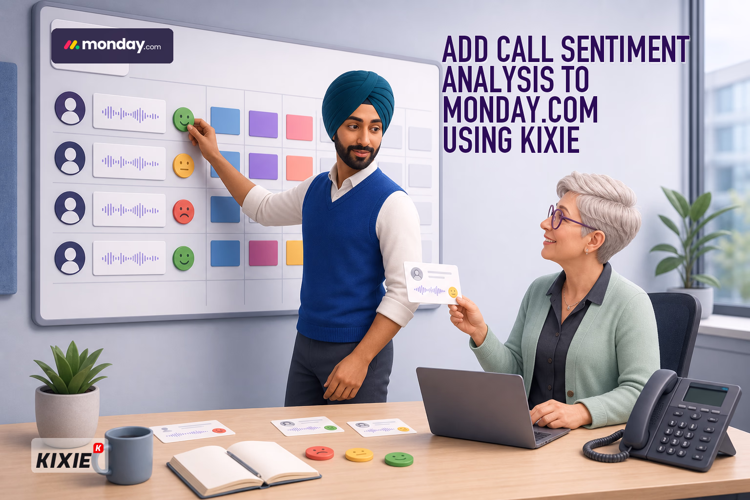 Illustration for Add Call Sentiment Analysis to Monday.com Using Kixie