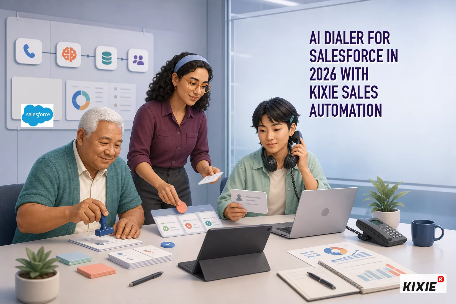 Illustration for AI Dialer for Salesforce in 2026 With Kixie Sales Automation