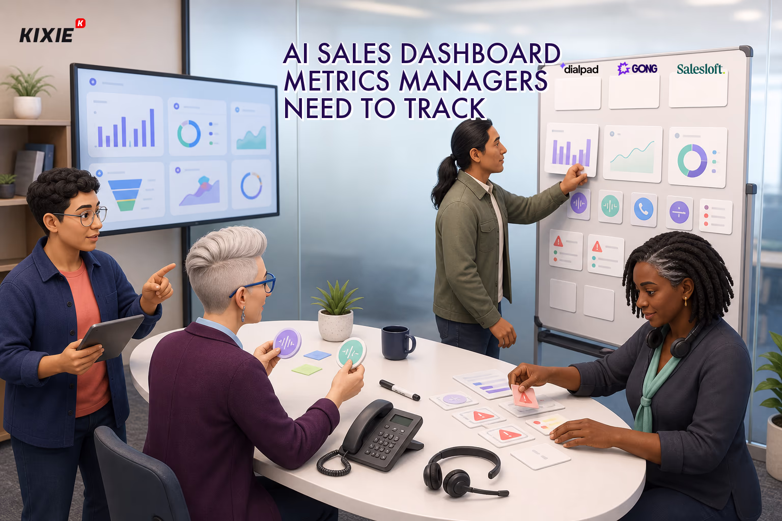 Kixie branded header illustration for AI Sales Dashboard Metrics Managers Need to Track