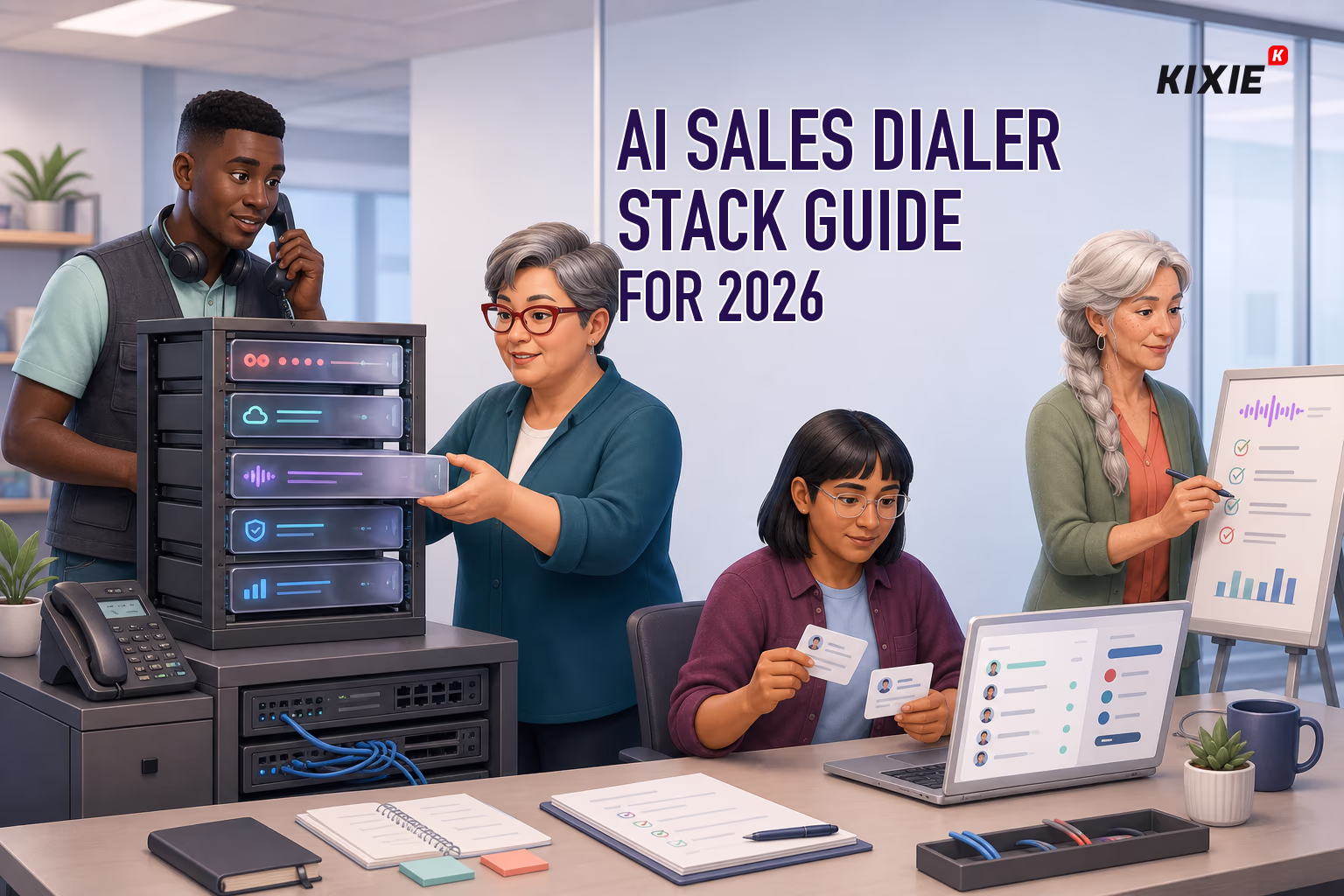 Kixie branded header illustration for AI Sales Dialer Stack Guide for 2026