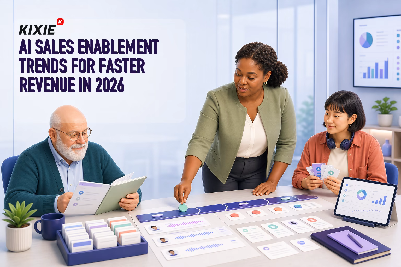 Kixie branded header illustration for AI Sales Enablement Trends for Faster Revenue in 2026