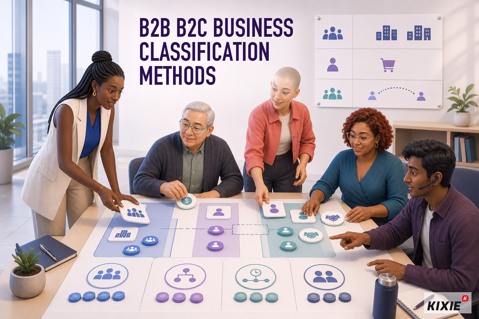 Kixie branded header illustration for B2B B2C Business Classification Methods