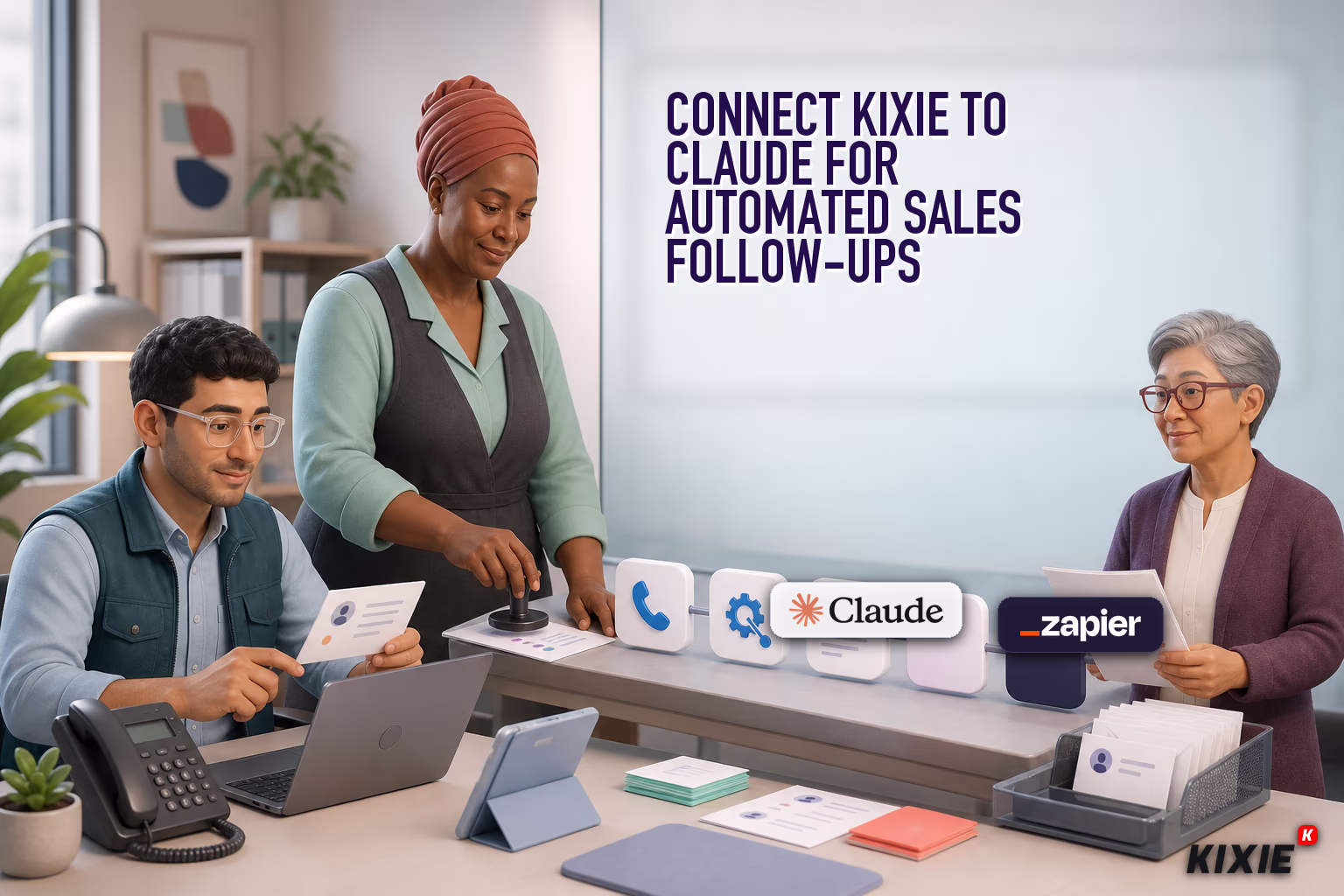 Kixie branded header illustration for Connect Kixie to Claude for Automated Sales Follow-Ups