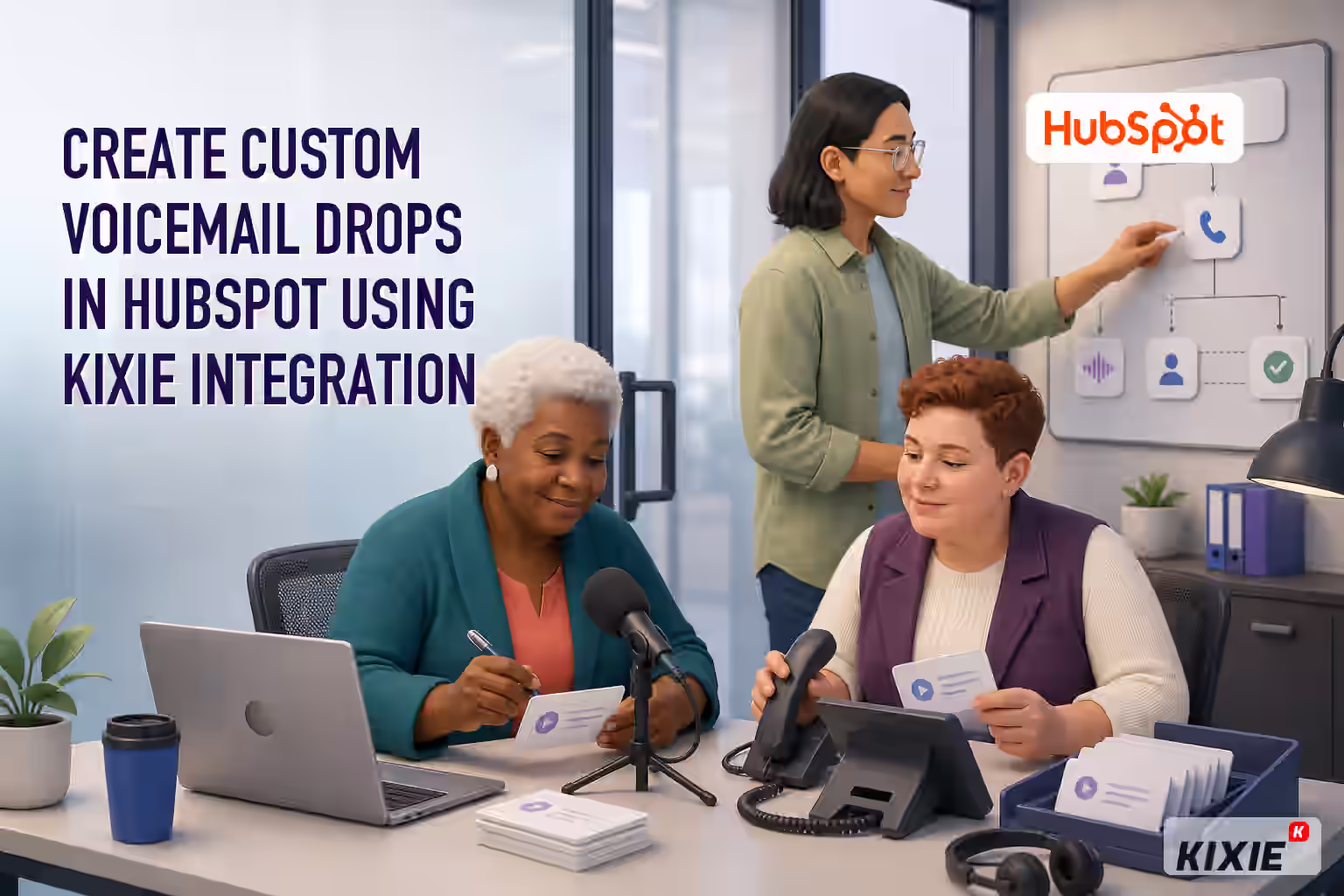 Kixie branded header illustration for Create Custom Voicemail Drops in HubSpot Using Kixie Integration