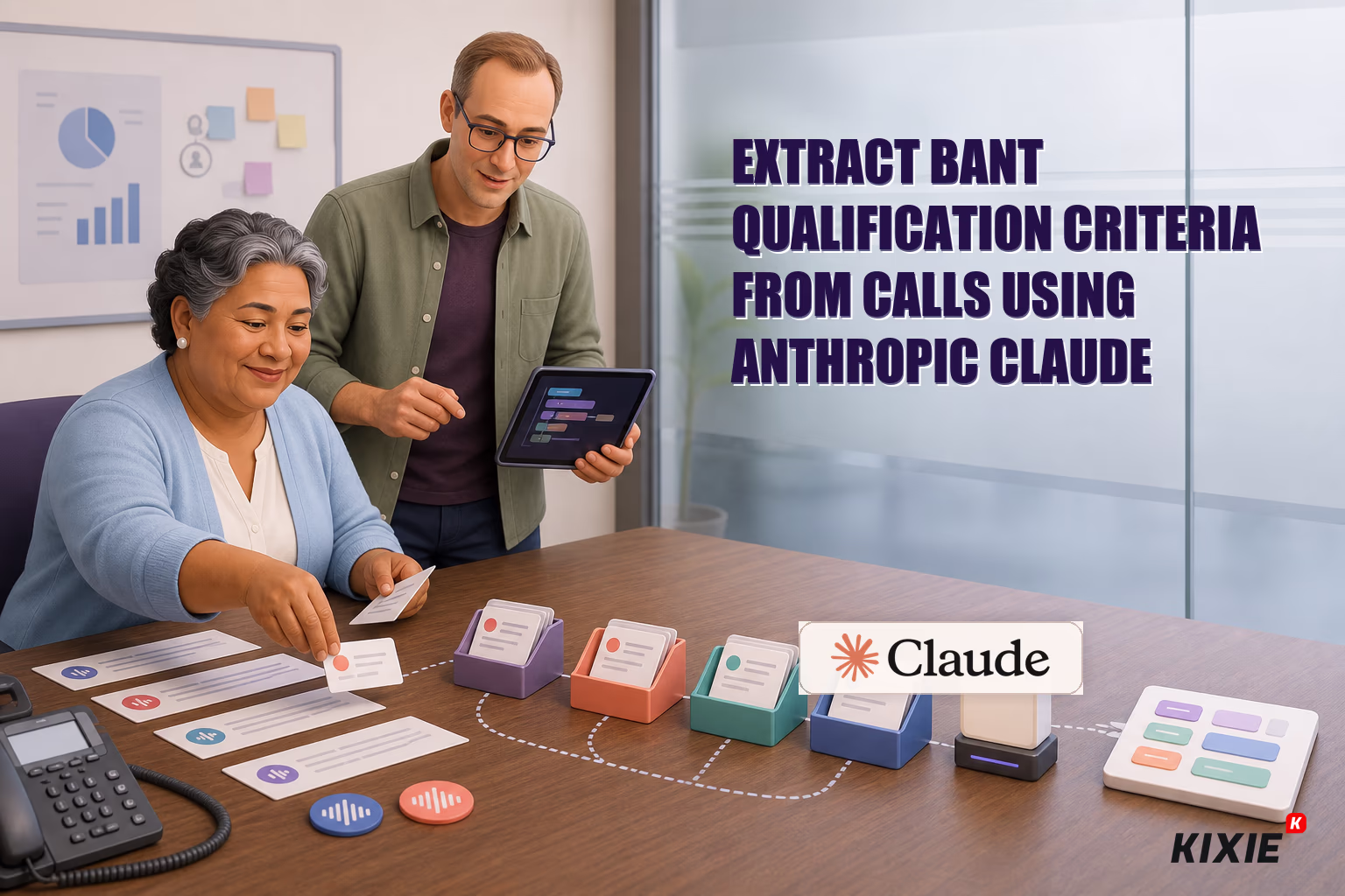 Kixie branded header illustration for Extract BANT qualification criteria from calls using Anthropic Claude