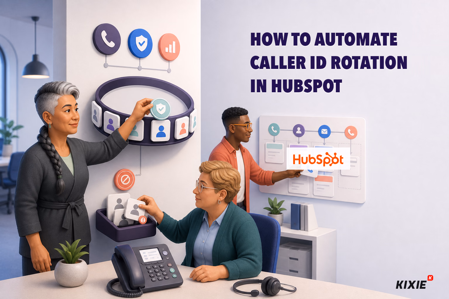 Kixie branded header illustration for How to Automate Caller ID Rotation in HubSpot