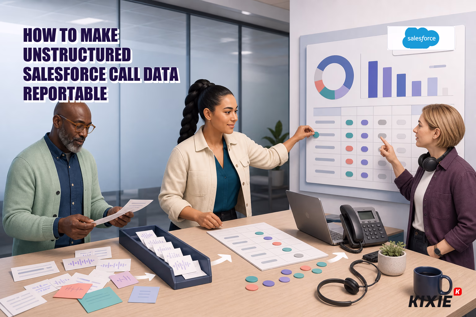 Kixie branded header illustration for How to Make Unstructured Salesforce Call Data Reportable