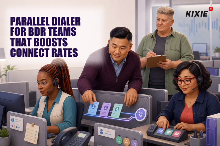 Kixie branded header illustration for Parallel Dialer for BDR Teams That Boosts Connect Rates