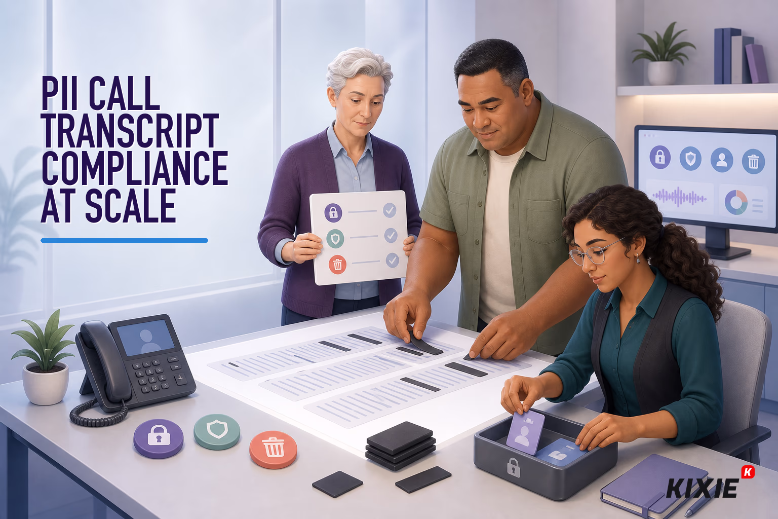 Kixie branded header illustration for PII Call Transcript Compliance at Scale