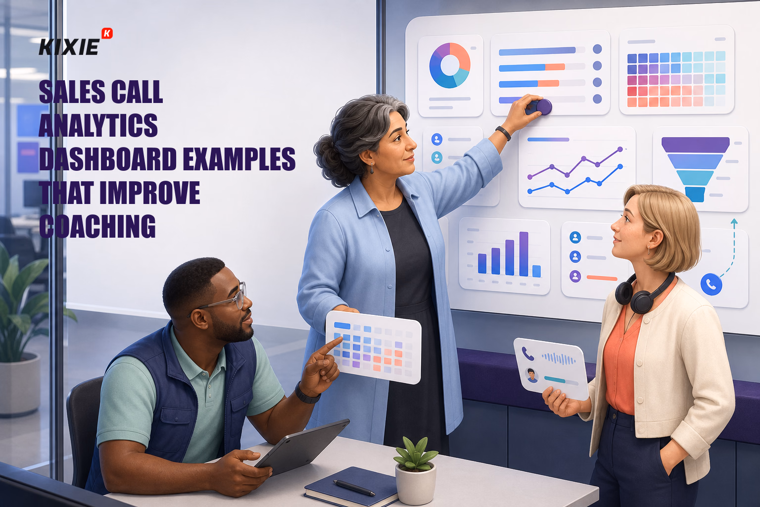 Branded Kixie illustration for Sales Call Analytics Dashboard Examples That Improve Coaching