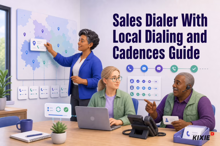Kixie branded header illustration for Sales Dialer With Local Dialing and Cadences Guide